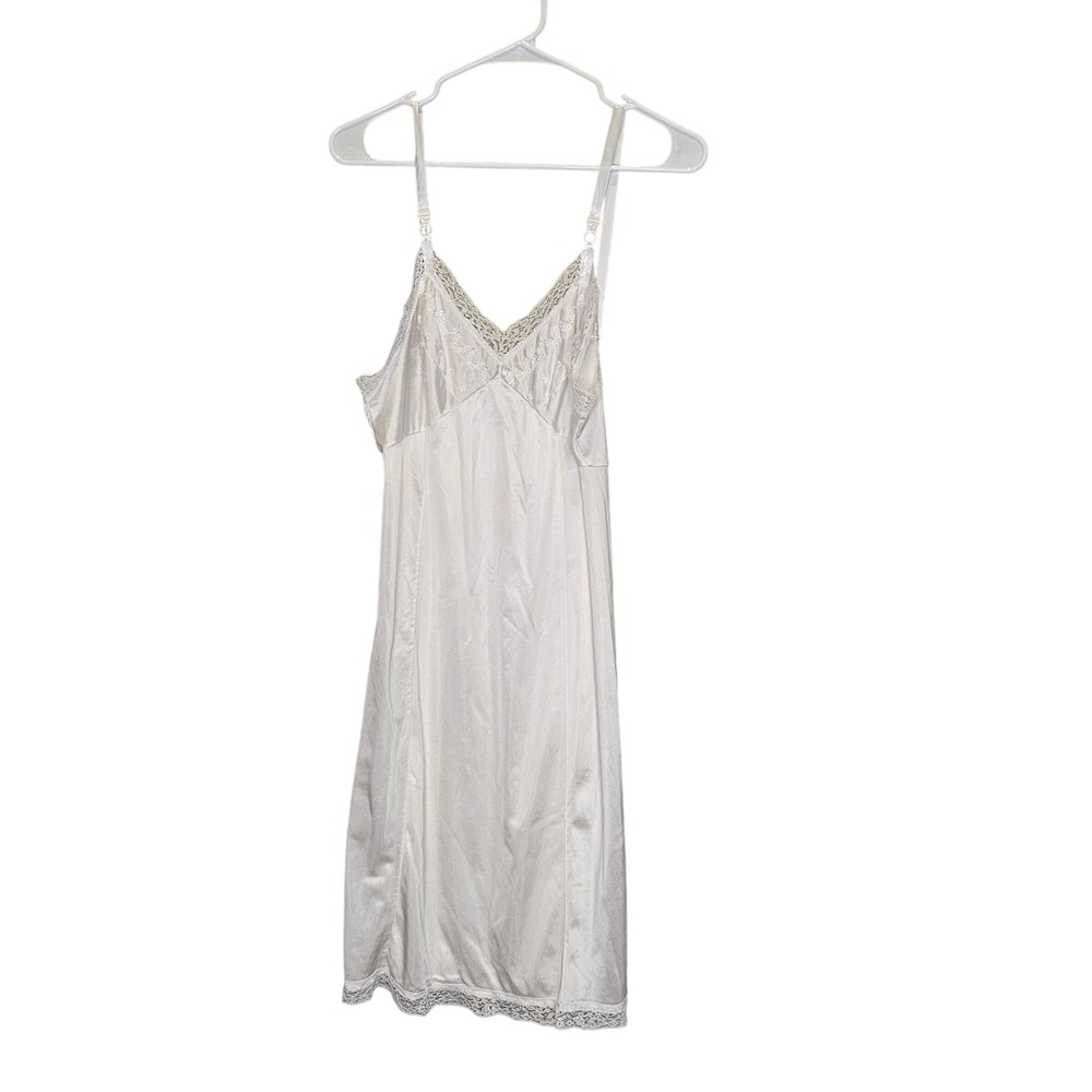Vintage Coquette White Lace Babydoll Slip Dress Size 34 Sheer Dainty Romantic